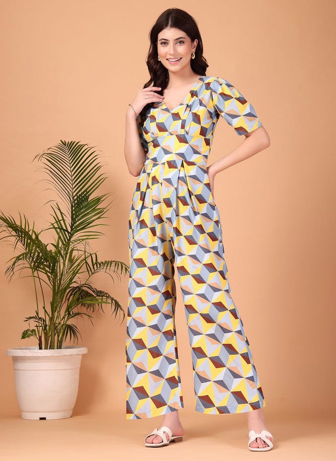 CUKOO Women Printed V Neck Basic Jumpsuit - Image 1